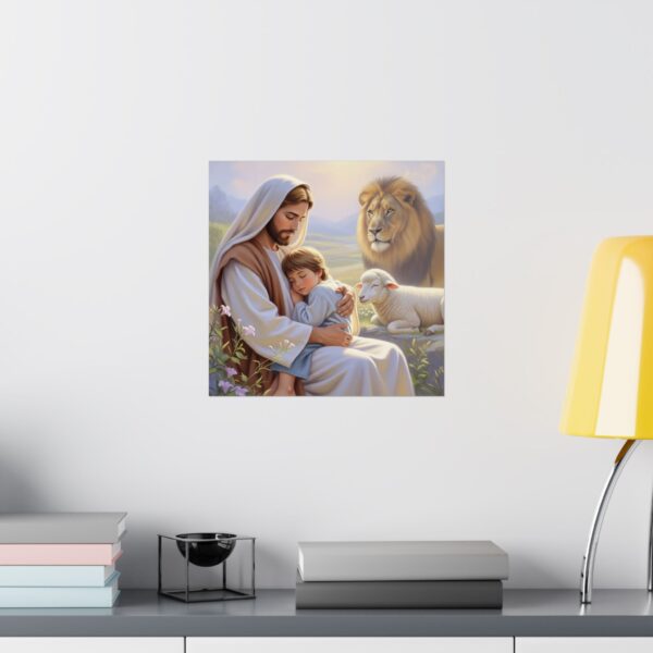 Poster I Jongen slaapt bij Jezus I Leeuw I Inspirerend I Kinderkamer I Kunst - Afbeelding 10