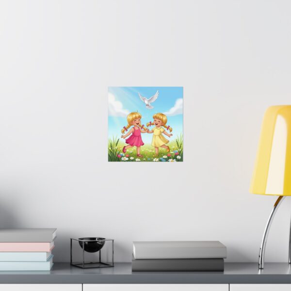 Speelse kinderposter I Kinderkamer decoratie I Vrolijk spelende meisjes I Cadeau - Afbeelding 4