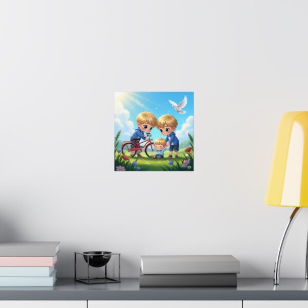 Matte poster voor kinderen I Jongens helpen een gevallen kind I Speelse kinderkunst I Cadeau I Inrichting klaslokalen - Afbeelding 4