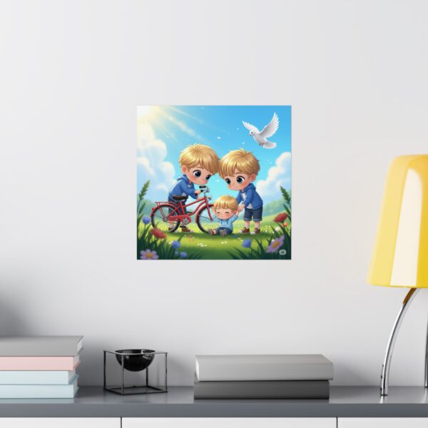 Matte poster voor kinderen I Jongens helpen een gevallen kind I Speelse kinderkunst I Cadeau I Inrichting klaslokalen - Afbeelding 10