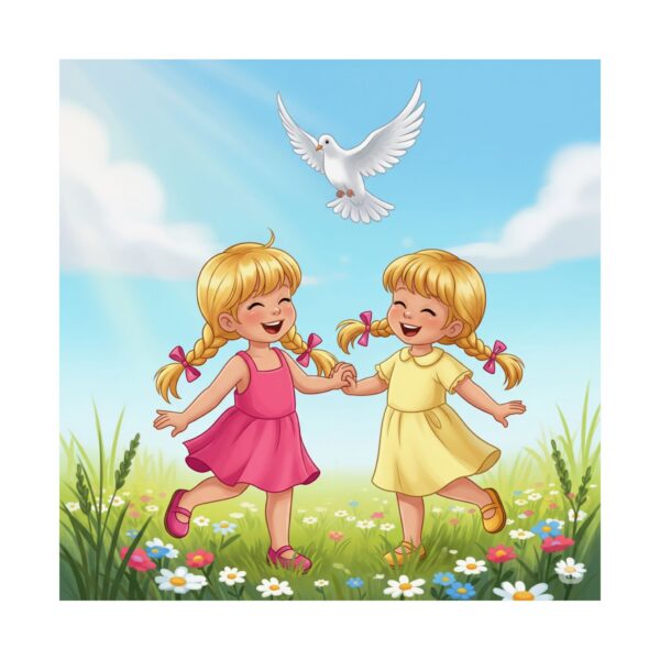 Speelse kinderposter I Kinderkamer decoratie I Vrolijk spelende meisjes I Cadeau - Afbeelding 2