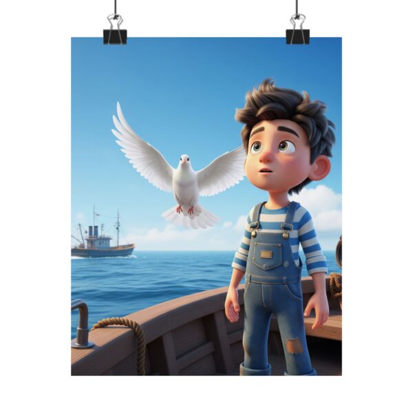 Poster I Jongentje op boot I Duif I Kinderruimte I Nautisch