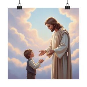 Matte poster I Jongen praat met Jezus I Kinder decoratie