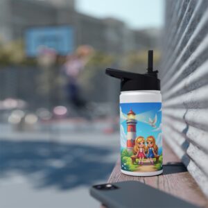 Roestvrijstalen waterfles I Vuurtoren met Meisjes | Cadeau I School en Sport