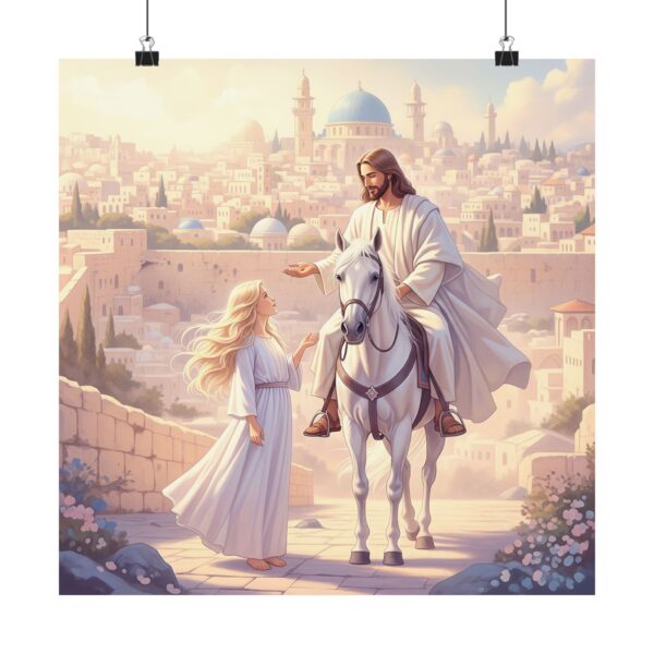 Inspirerend I Matte poster I Jezus op paard praat met meisje I Cadeau I Woondecoratie - Afbeelding 11