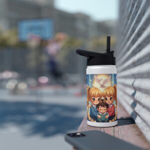 Roestvrijstalen waterfles I Schattige meisjes met bloemen troosten I Cadeau I School I Sport