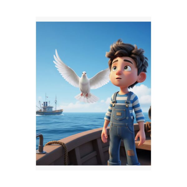 Poster I Jongentje op boot I Duif I Kinderruimte I Nautisch - Afbeelding 7