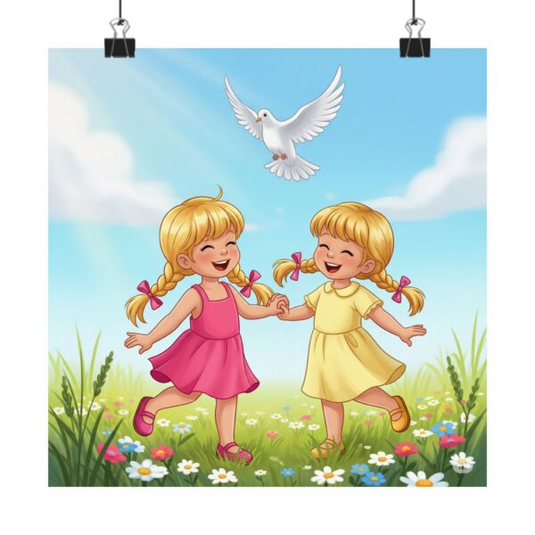 Speelse kinderposter I Kinderkamer decoratie I Vrolijk spelende meisjes I Cadeau