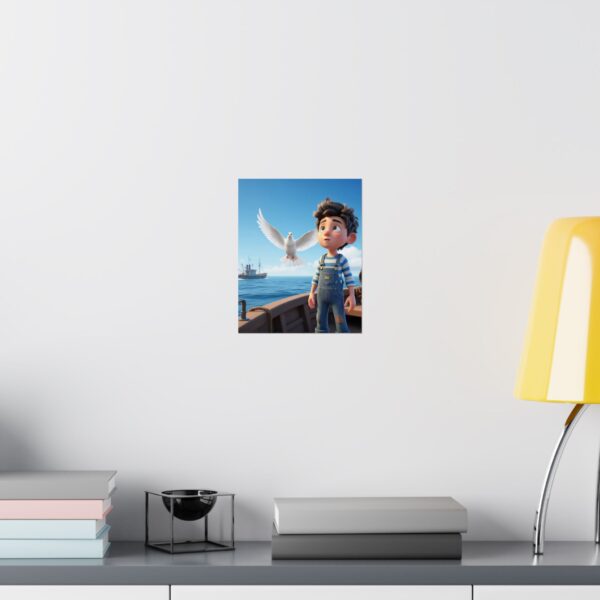 Poster I Jongentje op boot I Duif I Kinderruimte I Nautisch - Afbeelding 4