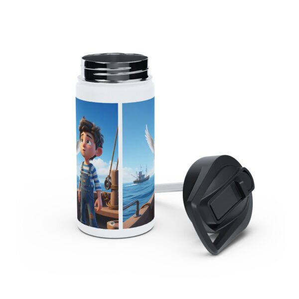 Roestvrijstalen waterfles I Jongetje op boot I Duif als Heilige Geest I Kinderen I Nautisch Decor I Cadeau - Afbeelding 4