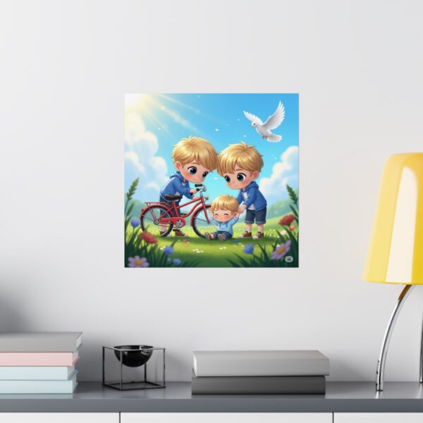 Matte poster voor kinderen I Jongens helpen een gevallen kind I Speelse kinderkunst I Cadeau I Inrichting klaslokalen - Afbeelding 13