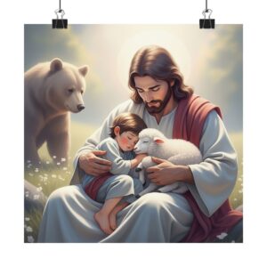 Matte Poster I Jezus en Kind I Beer I Veilig en troostend I Kinderruimte I Cadeau
