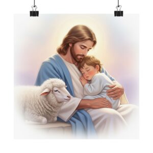 Matte poster I Jongen slaapt veilig bij Jezus I Kunst I Kinderkamer I Decoratie