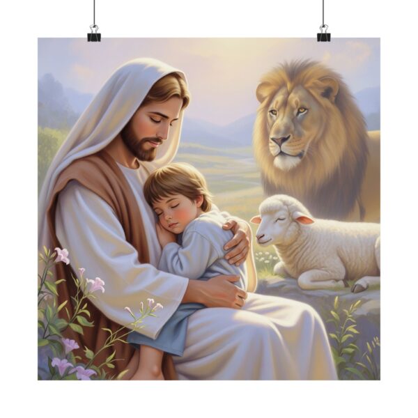 Poster I Jongen slaapt bij Jezus I Leeuw I Inspirerend I Kinderkamer I Kunst - Afbeelding 14