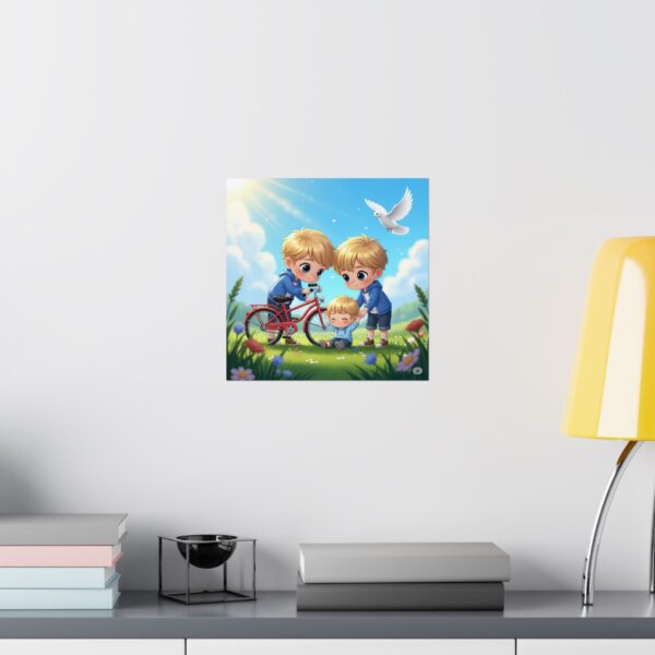 Matte poster voor kinderen I Jongens helpen een gevallen kind I Speelse kinderkunst I Cadeau I Inrichting klaslokalen - Afbeelding 7