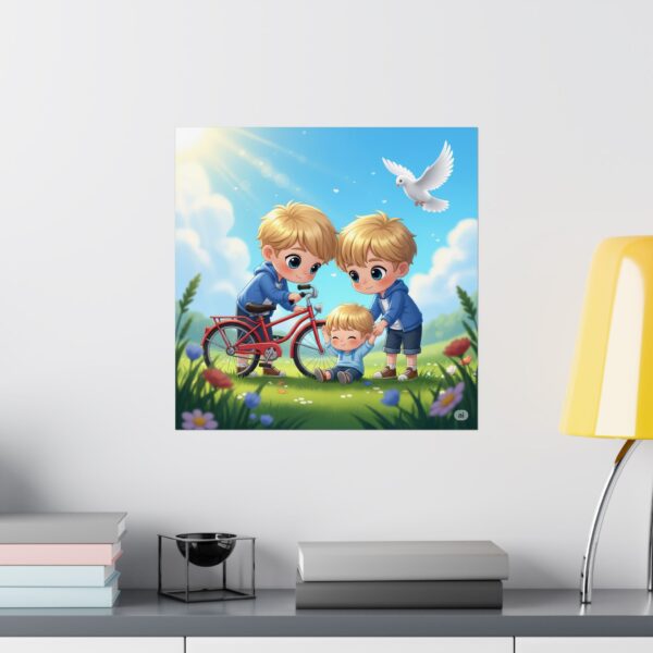 Matte poster voor kinderen I Jongens helpen een gevallen kind I Speelse kinderkunst I Cadeau I Inrichting klaslokalen - Afbeelding 16