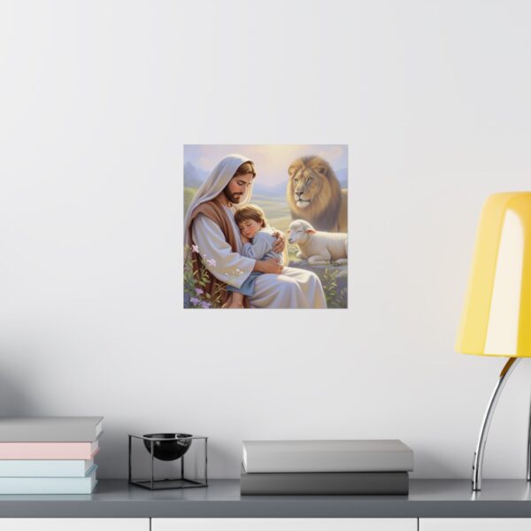 Poster I Jongen slaapt bij Jezus I Leeuw I Inspirerend I Kinderkamer I Kunst - Afbeelding 7