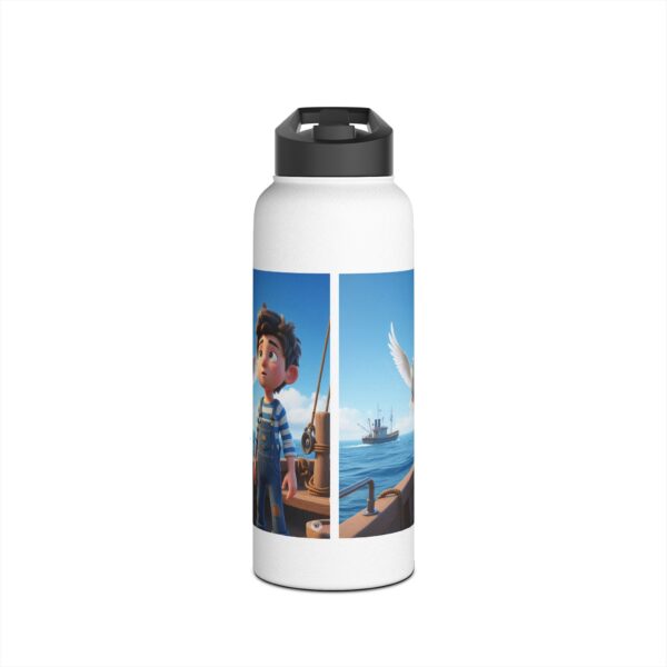 Roestvrijstalen waterfles I Jongetje op boot I Duif als Heilige Geest I Kinderen I Nautisch Decor I Cadeau - Afbeelding 9