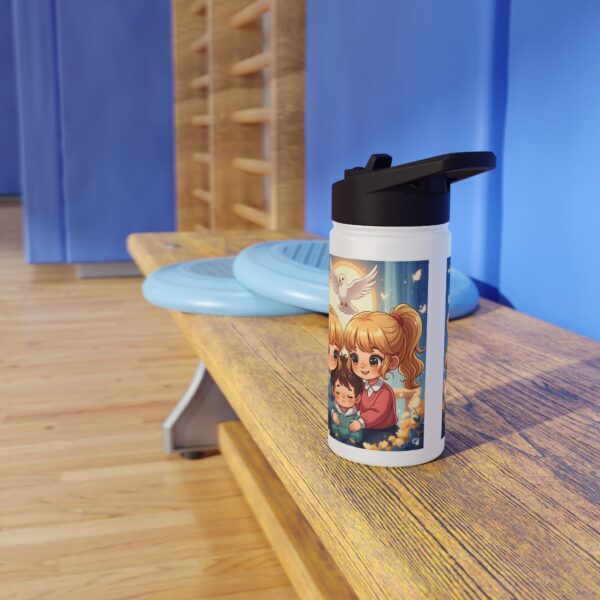 Roestvrijstalen waterfles I Schattige meisjes met bloemen troosten I Cadeau I School I Sport - Afbeelding 2