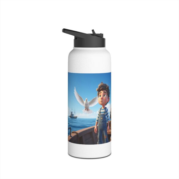 Roestvrijstalen waterfles I Jongetje op boot I Duif als Heilige Geest I Kinderen I Nautisch Decor I Cadeau - Afbeelding 11