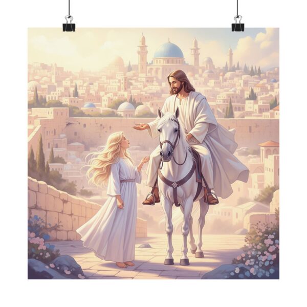Inspirerend I Matte poster I Jezus op paard praat met meisje I Cadeau I Woondecoratie - Afbeelding 8