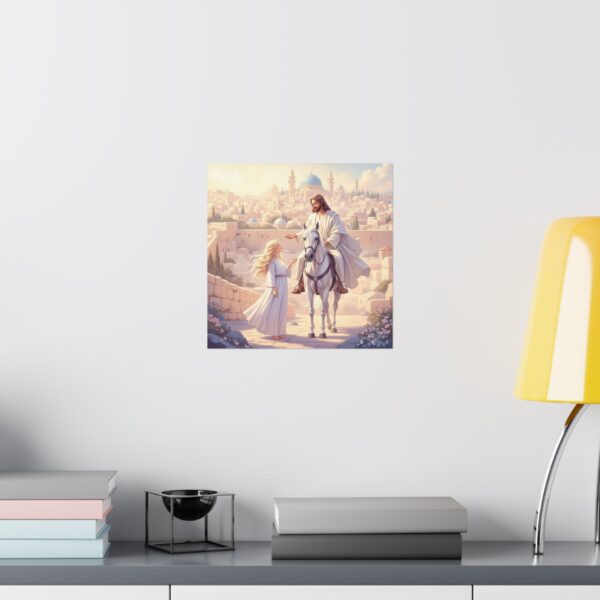 Inspirerend I Matte poster I Jezus op paard praat met meisje I Cadeau I Woondecoratie - Afbeelding 7