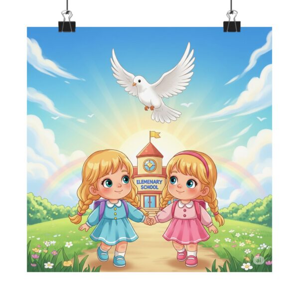 Poster I Meisjes bij school I Kinderruimte decor I Basisschool