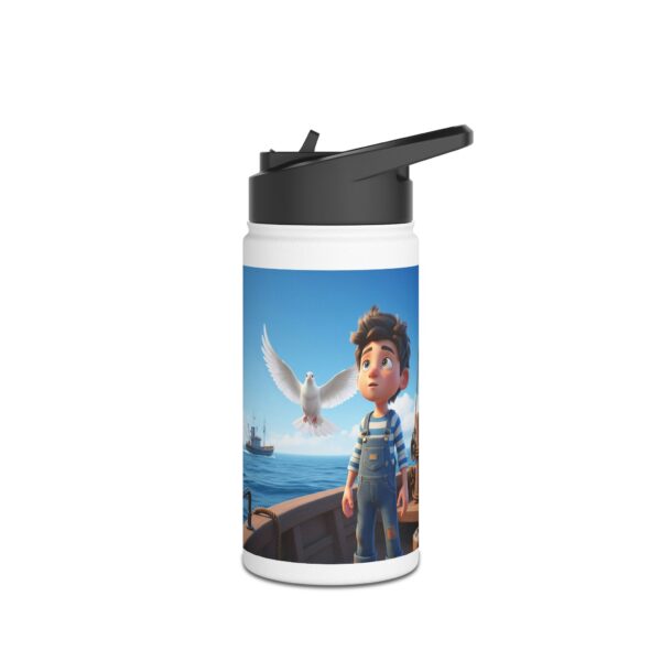Roestvrijstalen waterfles I Jongetje op boot I Duif als Heilige Geest I Kinderen I Nautisch Decor I Cadeau - Afbeelding 3