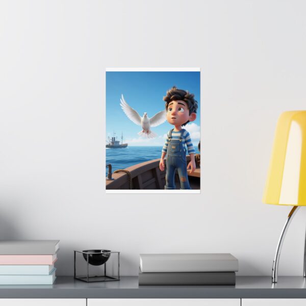 Poster I Jongentje op boot I Duif I Kinderruimte I Nautisch - Afbeelding 8