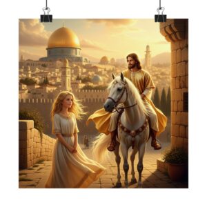 Matte poster I Jezus op wit paard I Goud I Wanddecoratie I Cadeau