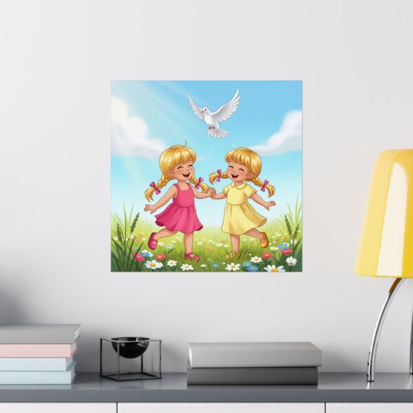 Speelse kinderposter I Kinderkamer decoratie I Vrolijk spelende meisjes I Cadeau - Afbeelding 16
