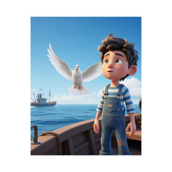 Poster I Jongentje op boot I Duif I Kinderruimte I Nautisch - Afbeelding 5