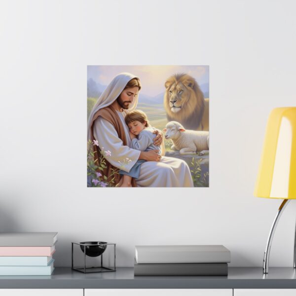 Poster I Jongen slaapt bij Jezus I Leeuw I Inspirerend I Kinderkamer I Kunst - Afbeelding 13