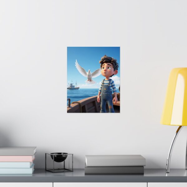 Poster I Jongentje op boot I Duif I Kinderruimte I Nautisch - Afbeelding 6